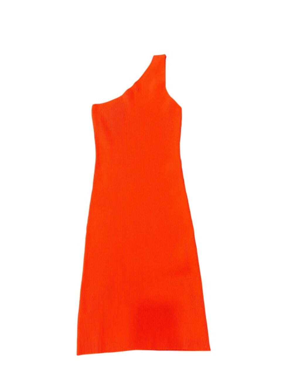 New Look 3X One-Shoulder Ribbed Orange Bodycon Dress Stretchy Y2K Statement Styl